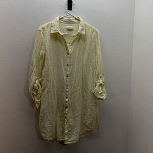 Calypso St Barth Linen Blend Button Up Shirt L Travel Resort Wear Butter Yellow